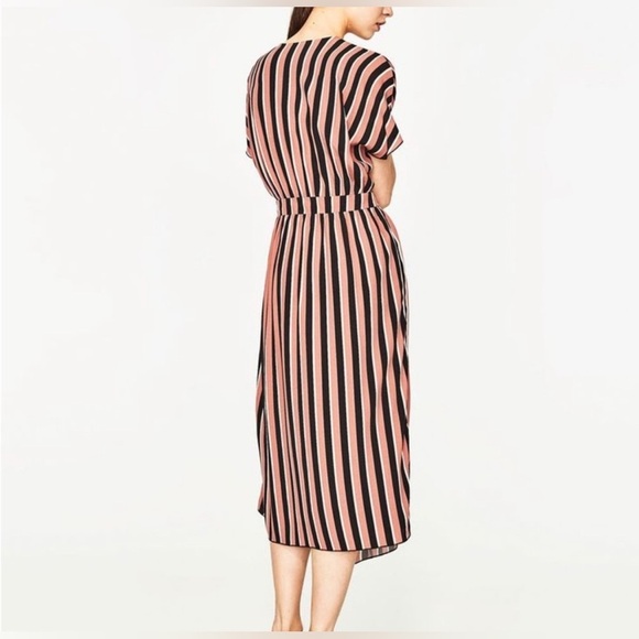 Zara Medium Pink & Black Striped Midi Dress - Picture 5 of 5